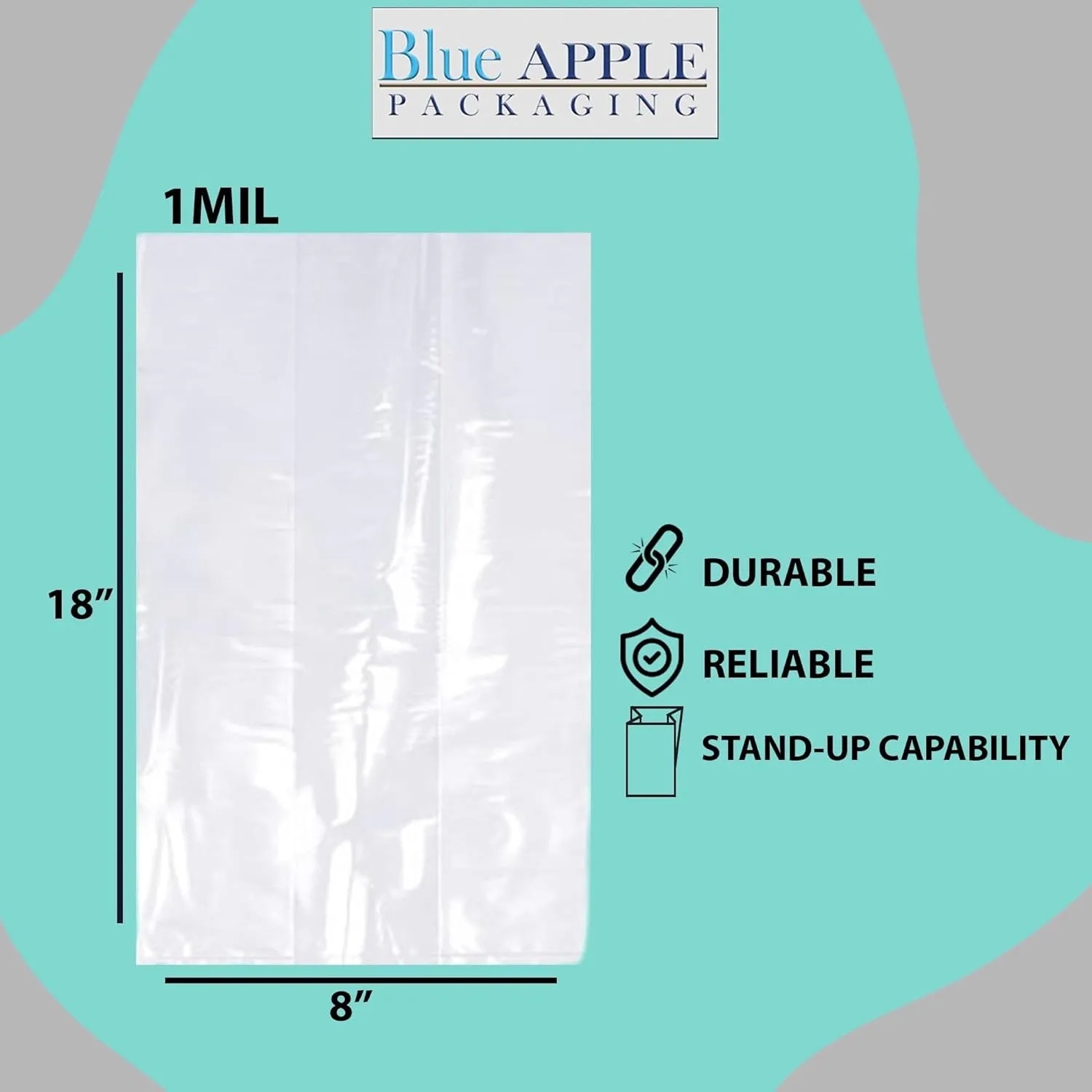 8X5X18 inches Gusseted Poly Bags Clear 1 Mil Low Density LDPE