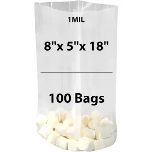 8X5X18 inches Gusseted Poly Bags Clear 1 Mil Low Density LDPE