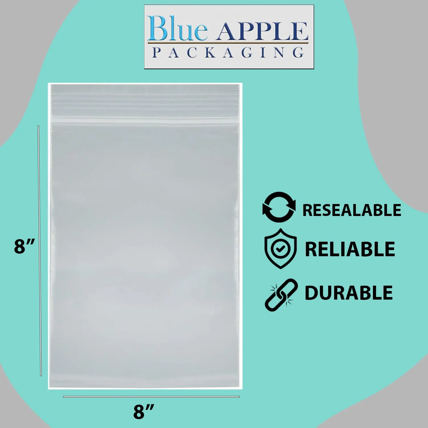 8X8 inches Reclosable Single Line Zipper Poly Bags 2 Mil (LDPE)