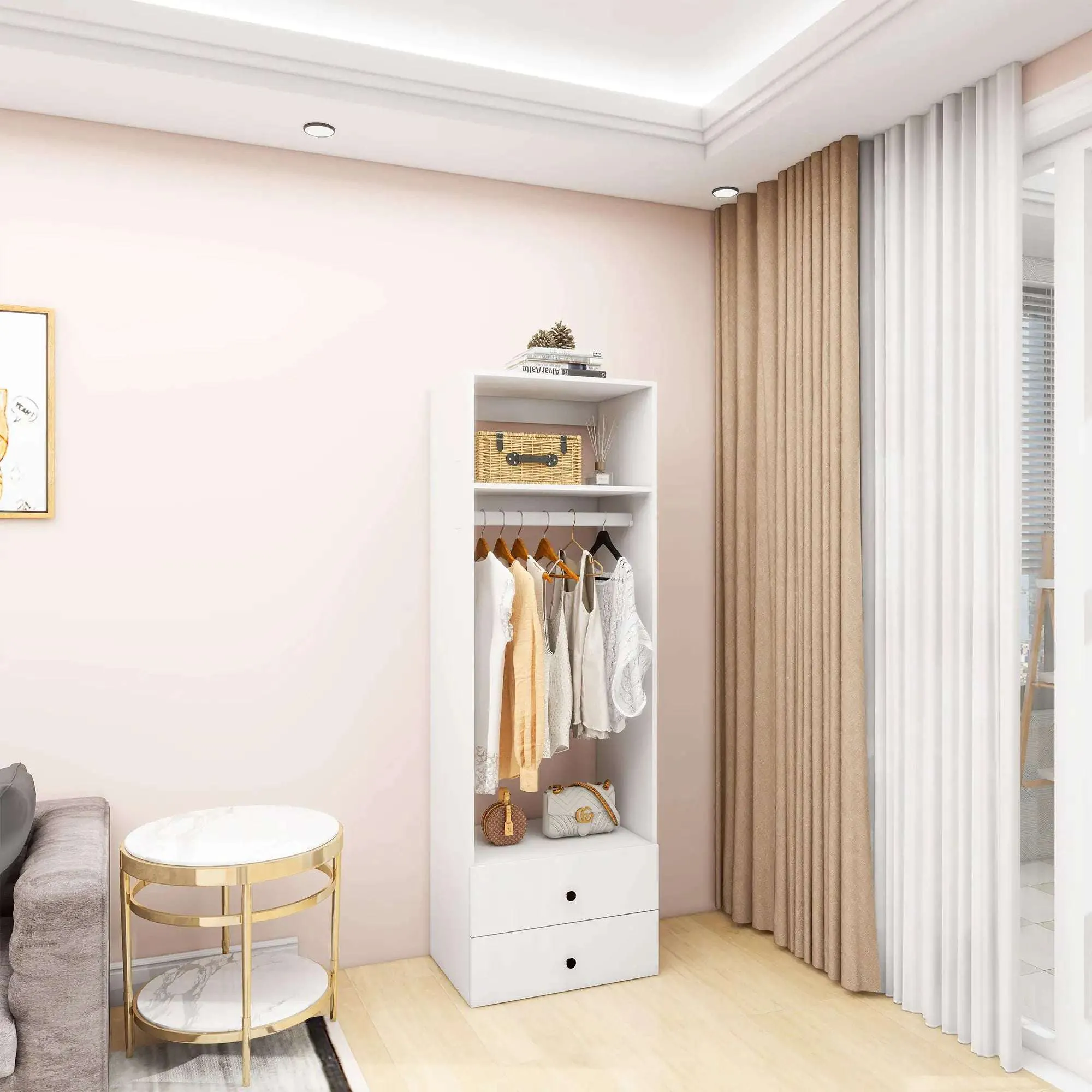 A2 Modular Wooden Closet Organizer System,Clothes Organizer, Closet System with 1 Closet Shelves, Closet Organizer System with 2 Closet Drawers for Clothes Storage, Walk in Closet Organizers and Storage, Closet(24"W x 16"D x 71"H)