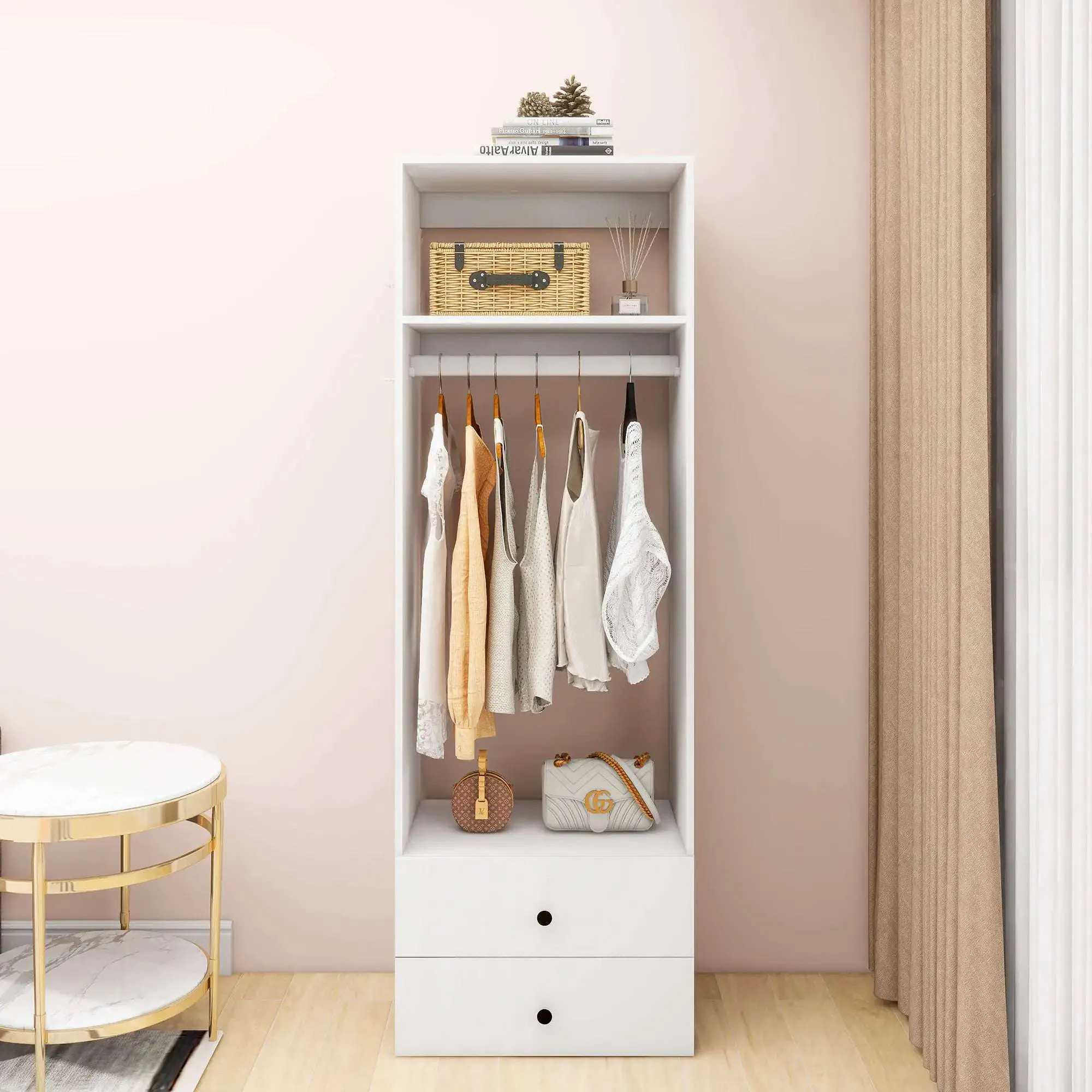 A2 Modular Wooden Closet Organizer System,Clothes Organizer, Closet System with 1 Closet Shelves, Closet Organizer System with 2 Closet Drawers for Clothes Storage, Walk in Closet Organizers and Storage, Closet(24"W x 16"D x 71"H)