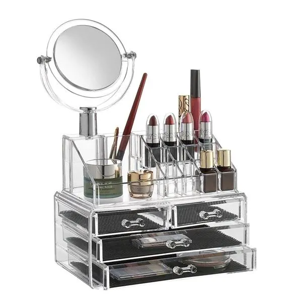 Acrylic 4-Drawer Cosmetic Organizer with Detachable Mirror