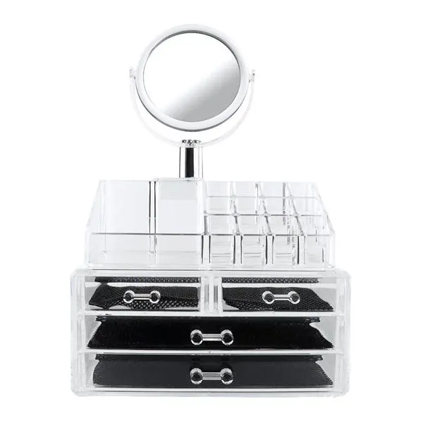 Acrylic 4-Drawer Cosmetic Organizer with Detachable Mirror