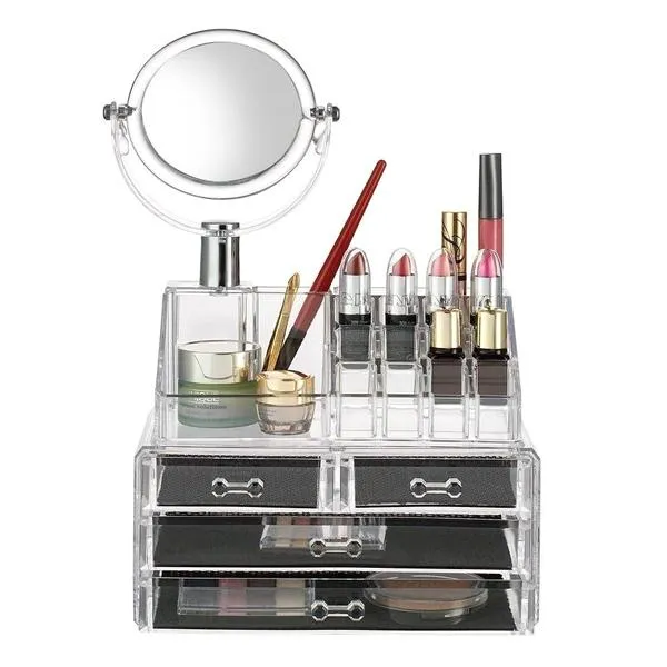 Acrylic 4-Drawer Cosmetic Organizer with Detachable Mirror