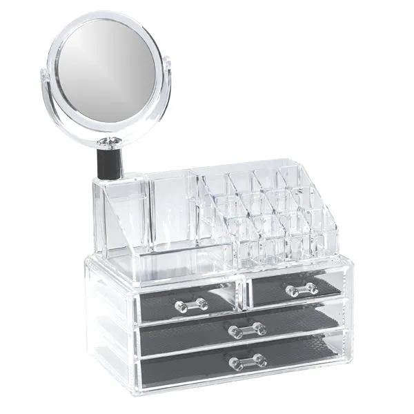 Acrylic 4-Drawer Cosmetic Organizer with Detachable Mirror
