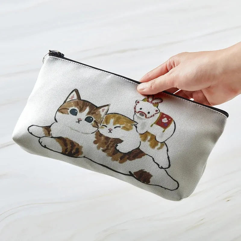 Adorable Kawaii Cat Makeup Bag 🐾✨ - Cute Canvas Cosmetic Organizer for Travel & Toiletries! 👜🌈