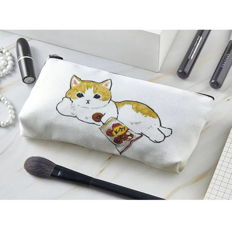 Adorable Kawaii Cat Makeup Bag 🐾✨ - Cute Canvas Cosmetic Organizer for Travel & Toiletries! 👜🌈