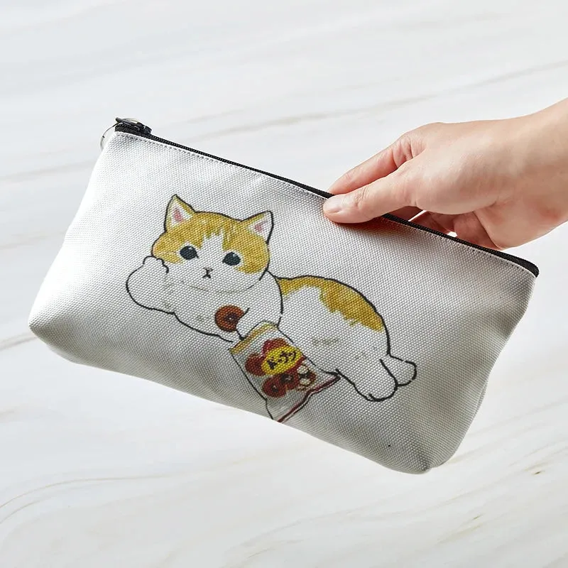 Adorable Kawaii Cat Makeup Bag 🐾✨ - Cute Canvas Cosmetic Organizer for Travel & Toiletries! 👜🌈
