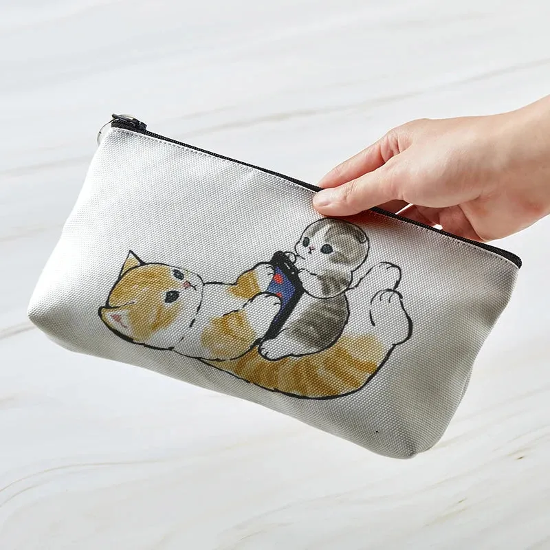 Adorable Kawaii Cat Makeup Bag 🐾✨ - Cute Canvas Cosmetic Organizer for Travel & Toiletries! 👜🌈