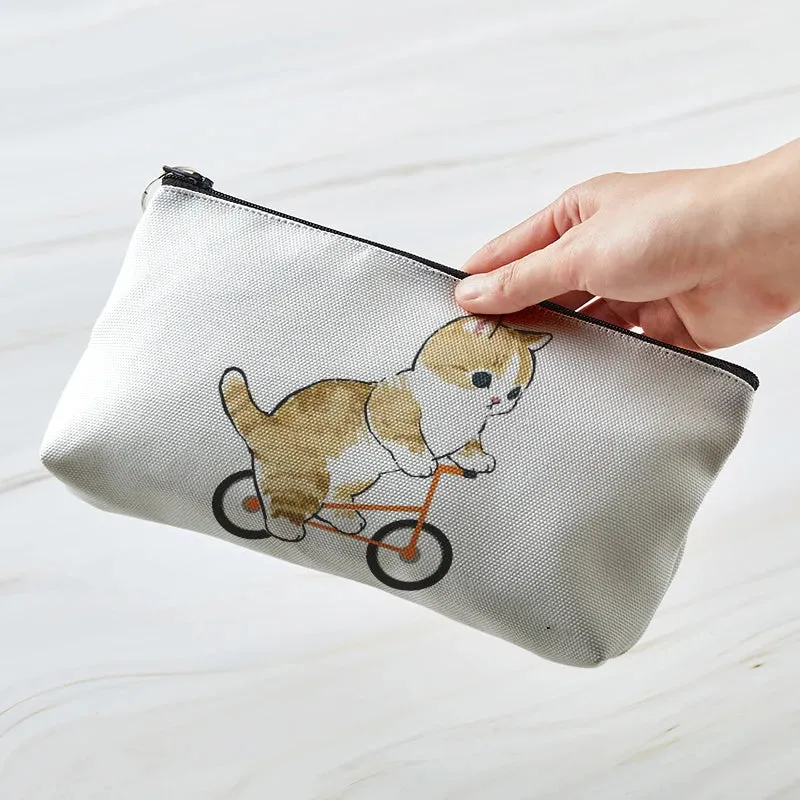 Adorable Kawaii Cat Makeup Bag 🐾✨ - Cute Canvas Cosmetic Organizer for Travel & Toiletries! 👜🌈
