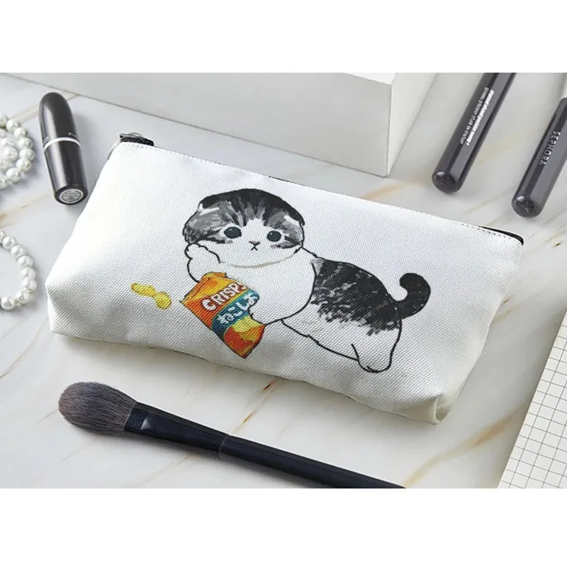 Adorable Kawaii Cat Makeup Bag 🐾✨ - Cute Canvas Cosmetic Organizer for Travel & Toiletries! 👜🌈
