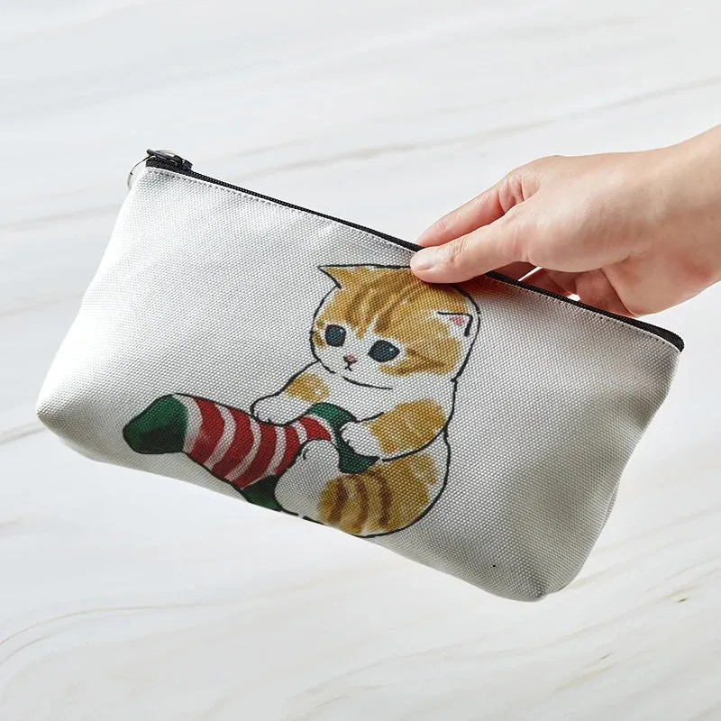 Adorable Kawaii Cat Makeup Bag 🐾✨ - Cute Canvas Cosmetic Organizer for Travel & Toiletries! 👜🌈