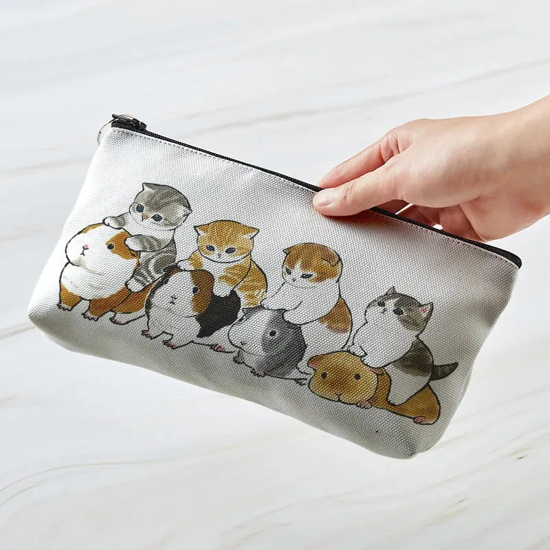 Adorable Kawaii Cat Makeup Bag 🐾✨ - Cute Canvas Cosmetic Organizer for Travel & Toiletries! 👜🌈