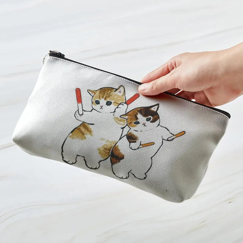 Adorable Kawaii Cat Makeup Bag 🐾✨ - Cute Canvas Cosmetic Organizer for Travel & Toiletries! 👜🌈