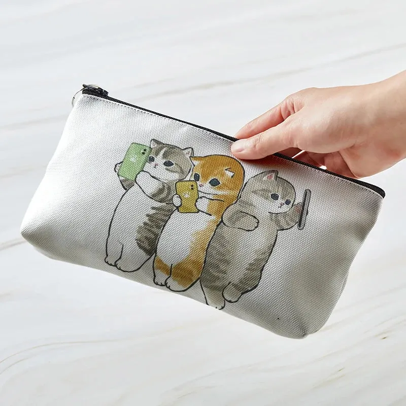 Adorable Kawaii Cat Makeup Bag 🐾✨ - Cute Canvas Cosmetic Organizer for Travel & Toiletries! 👜🌈