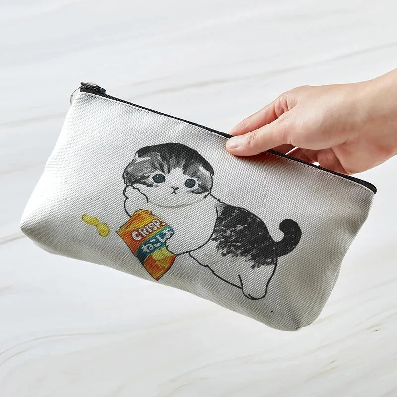 Adorable Kawaii Cat Makeup Bag 🐾✨ - Cute Canvas Cosmetic Organizer for Travel & Toiletries! 👜🌈