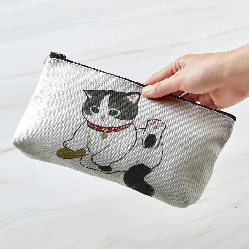 Adorable Kawaii Cat Makeup Bag 🐾✨ - Cute Canvas Cosmetic Organizer for Travel & Toiletries! 👜🌈