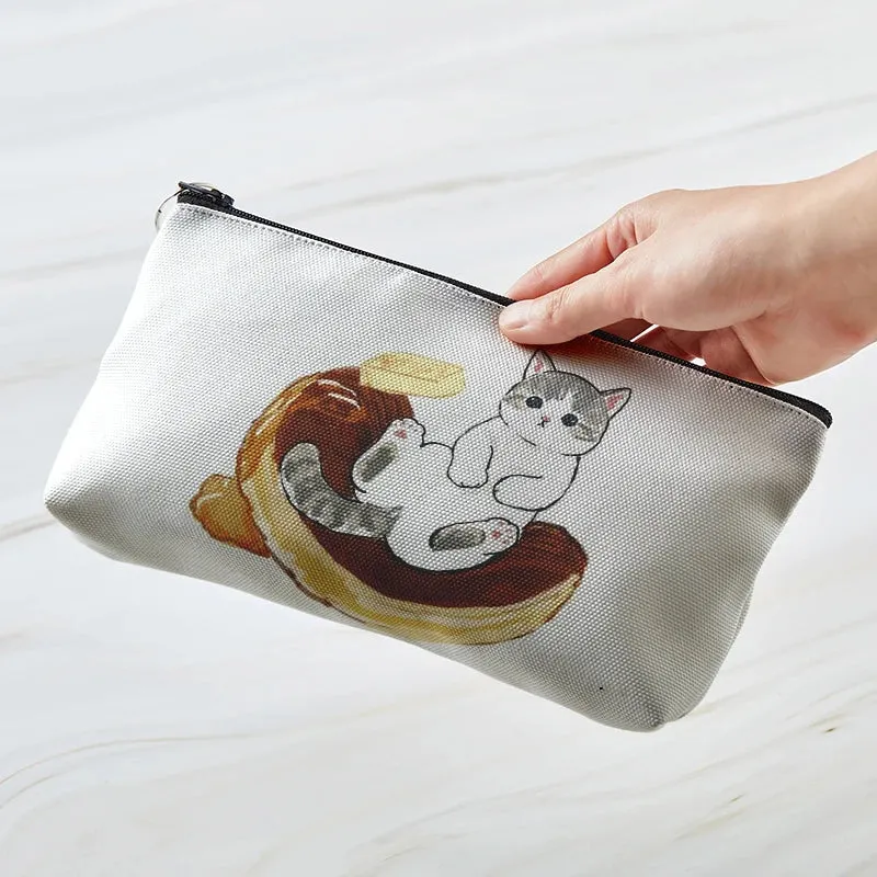 Adorable Kawaii Cat Makeup Bag 🐾✨ - Cute Canvas Cosmetic Organizer for Travel & Toiletries! 👜🌈