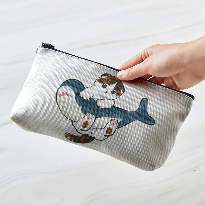 Adorable Kawaii Cat Makeup Bag 🐾✨ - Cute Canvas Cosmetic Organizer for Travel & Toiletries! 👜🌈