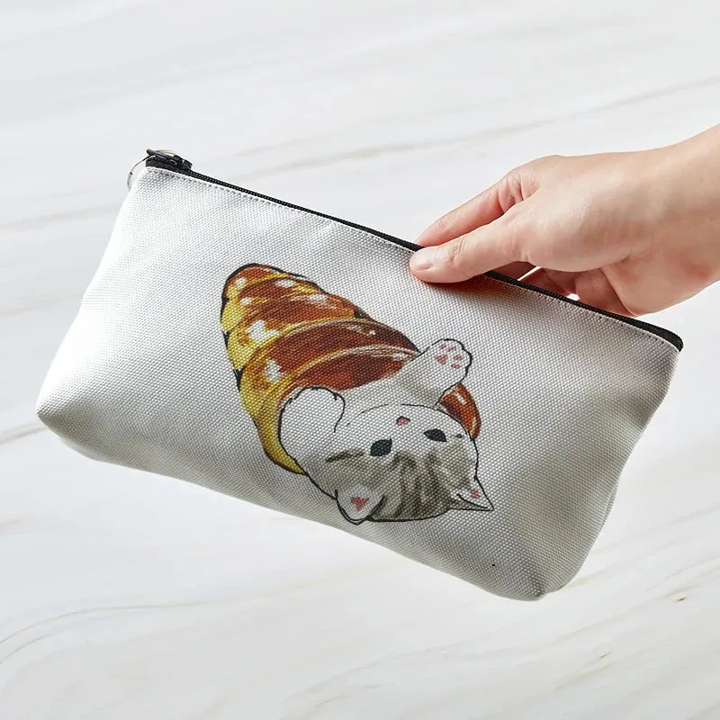 Adorable Kawaii Cat Makeup Bag 🐾✨ - Cute Canvas Cosmetic Organizer for Travel & Toiletries! 👜🌈