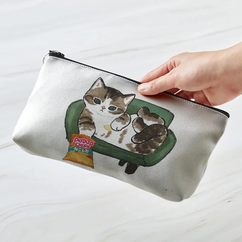 Adorable Kawaii Cat Makeup Bag 🐾✨ - Cute Canvas Cosmetic Organizer for Travel & Toiletries! 👜🌈