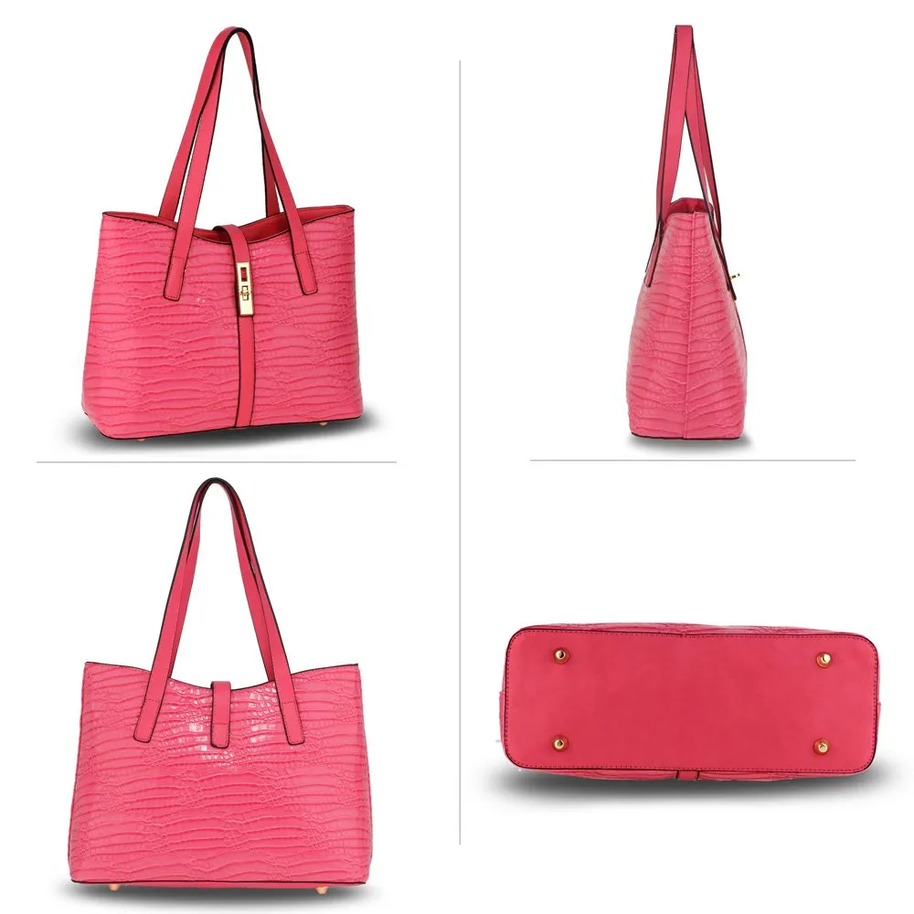 AG00710 - Pink Croc Print Tote Bag