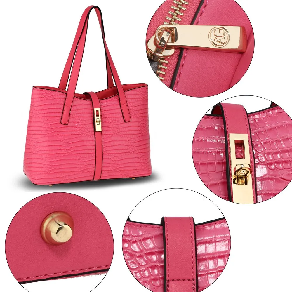 AG00710 - Pink Croc Print Tote Bag
