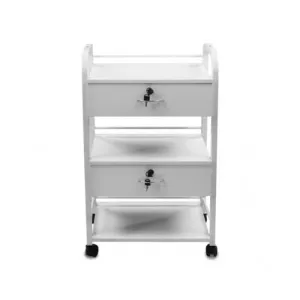 B1 Lockable Beauty Trolley 2 Drawer 3 Shelf Laminate White