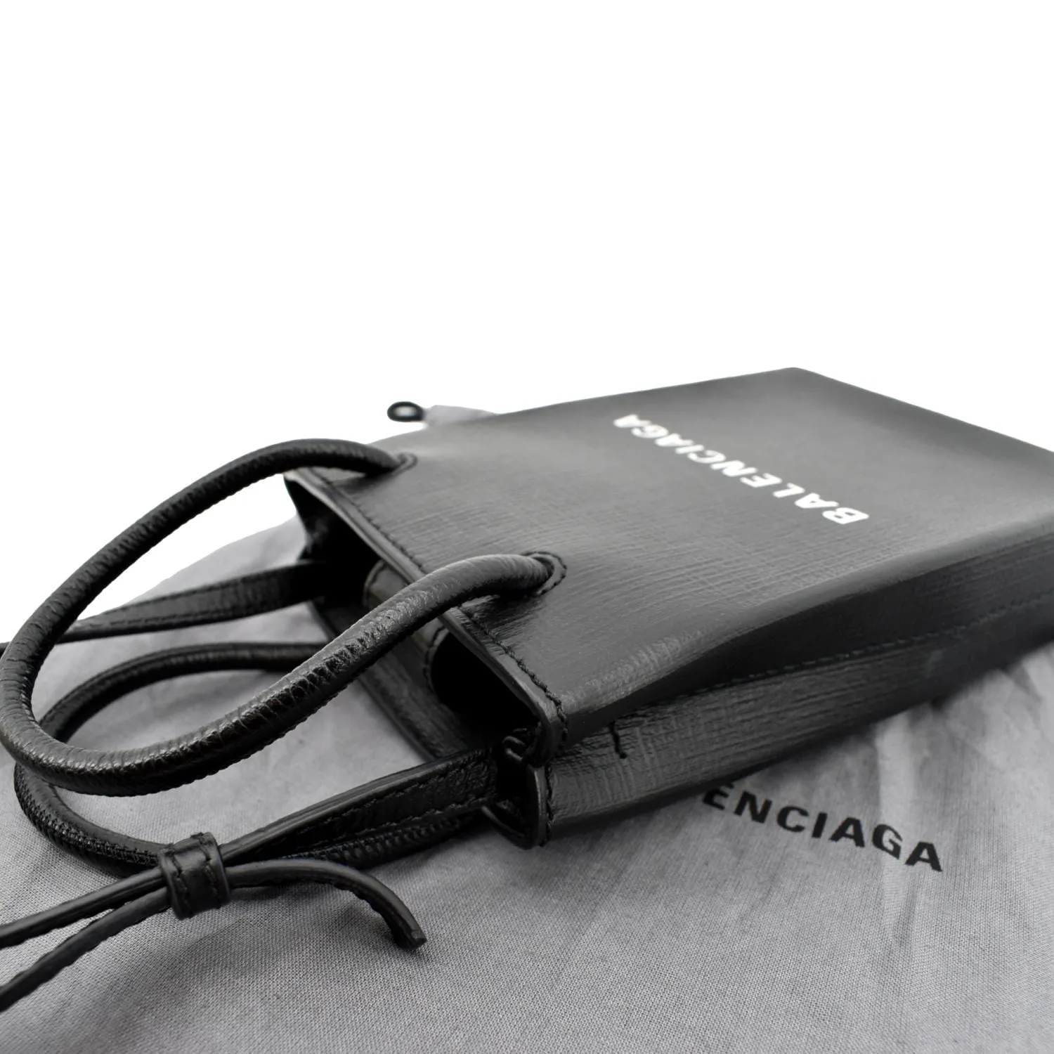 BALENCIAGA Leather Phone Holder Shopping Crossbody Bag Black