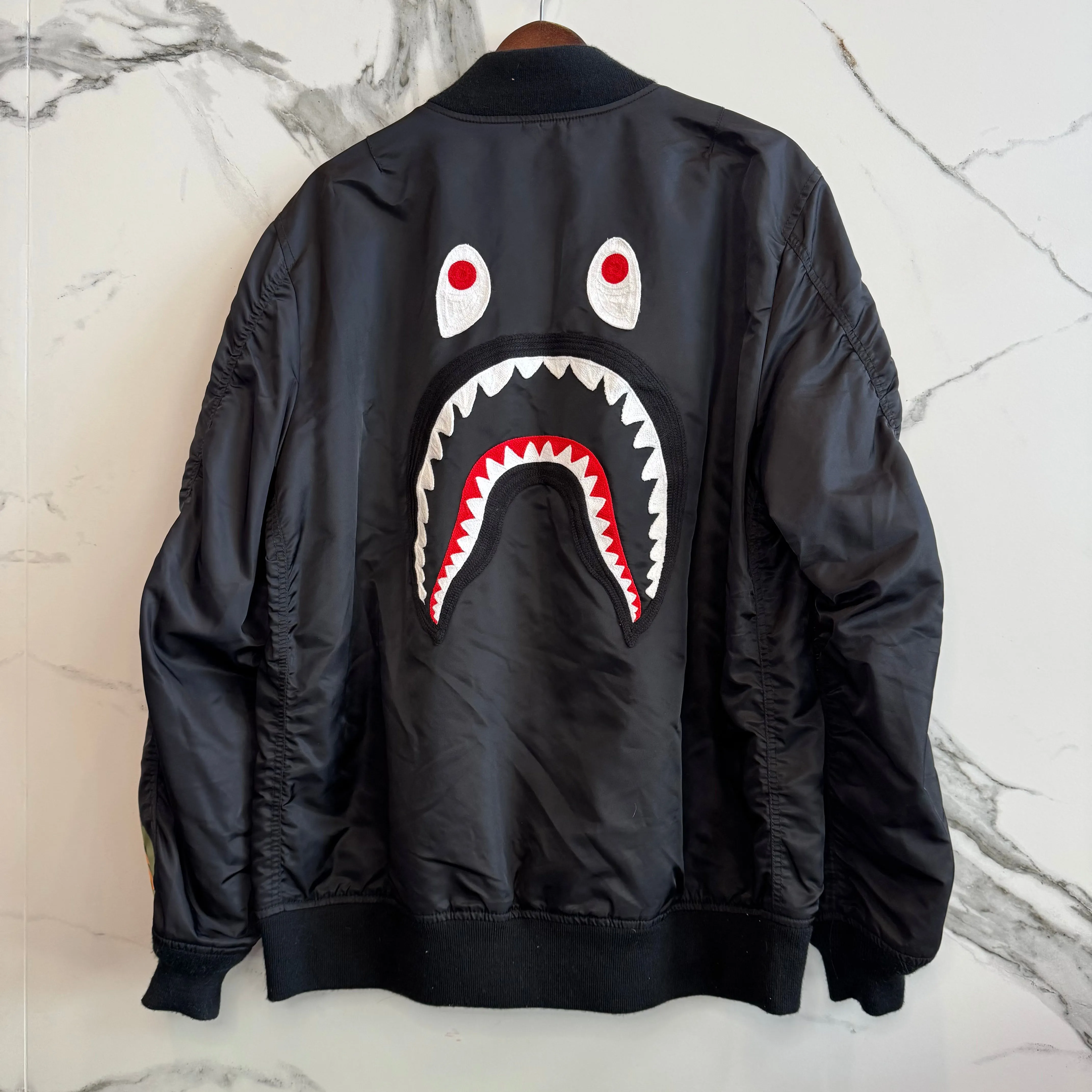 Bape Embroidered Bomber Jacket Black Shark XL