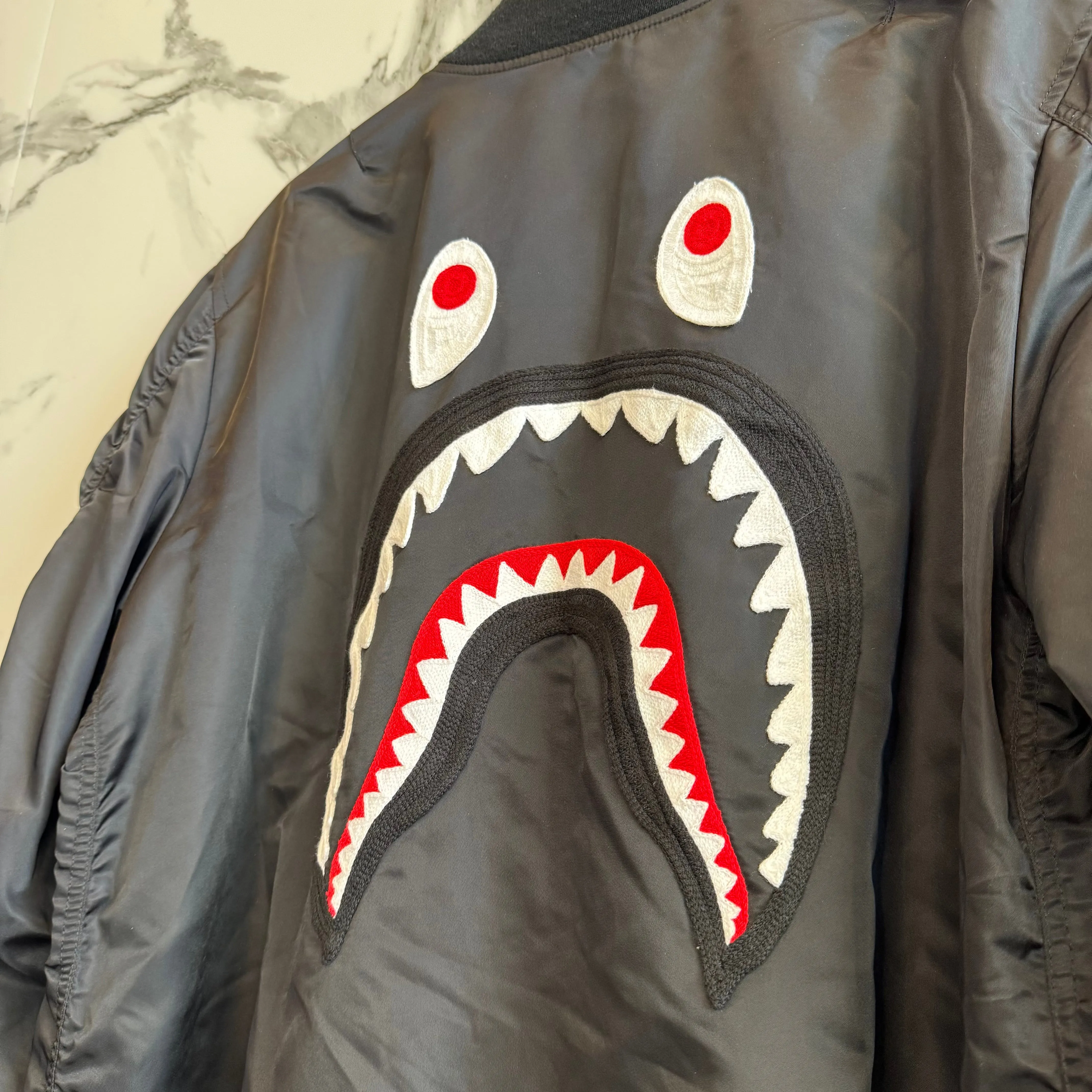 Bape Embroidered Bomber Jacket Black Shark XL