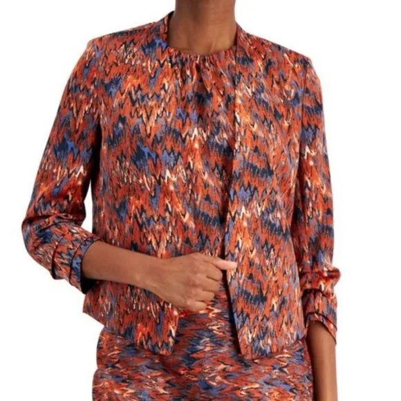 BAR III | Women’s Ikat Print Multicolor Scrunch Sleeve Blazer Size XS