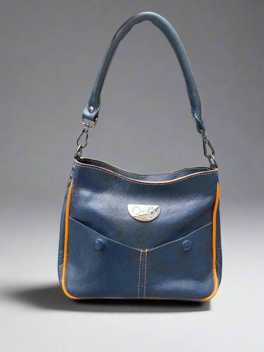 Bella -Navy-tan tumbled leather mini bag