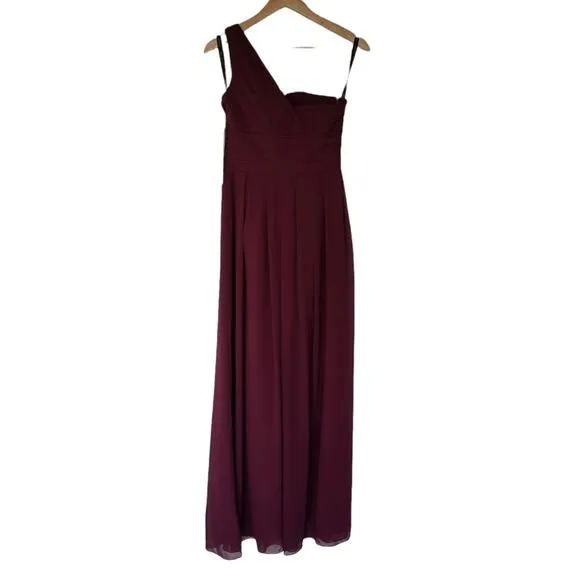 Bill Levkoff Dress 8 Bridesmaid Style 491 Wine One Shoulder Full Skirt NWT