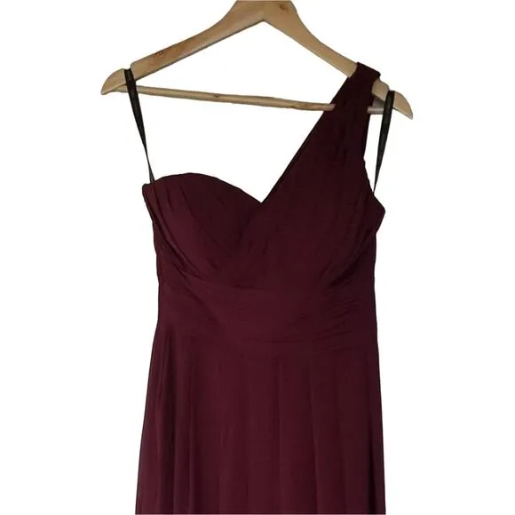 Bill Levkoff Dress 8 Bridesmaid Style 491 Wine One Shoulder Full Skirt NWT