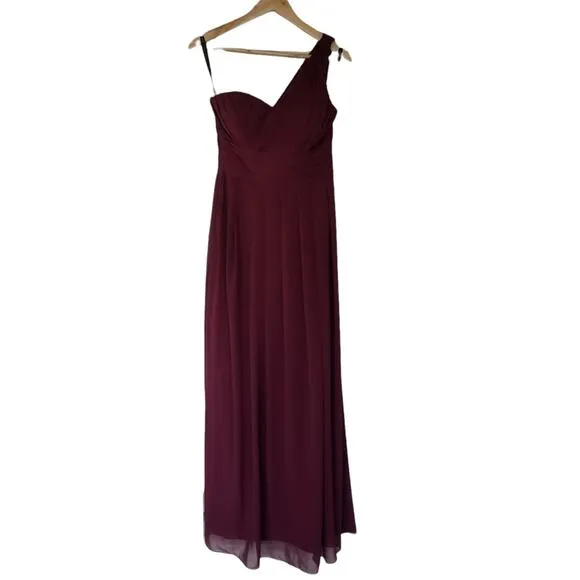 Bill Levkoff Dress 8 Bridesmaid Style 491 Wine One Shoulder Full Skirt NWT