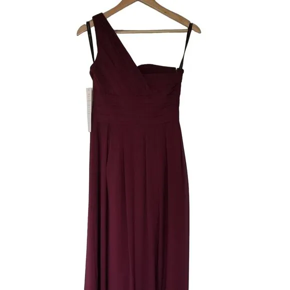 Bill Levkoff Dress 8 Bridesmaid Style 491 Wine One Shoulder Full Skirt NWT