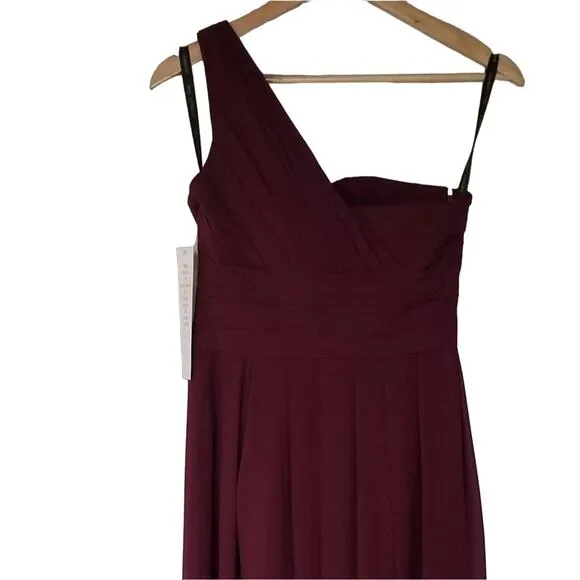 Bill Levkoff Dress 8 Bridesmaid Style 491 Wine One Shoulder Full Skirt NWT