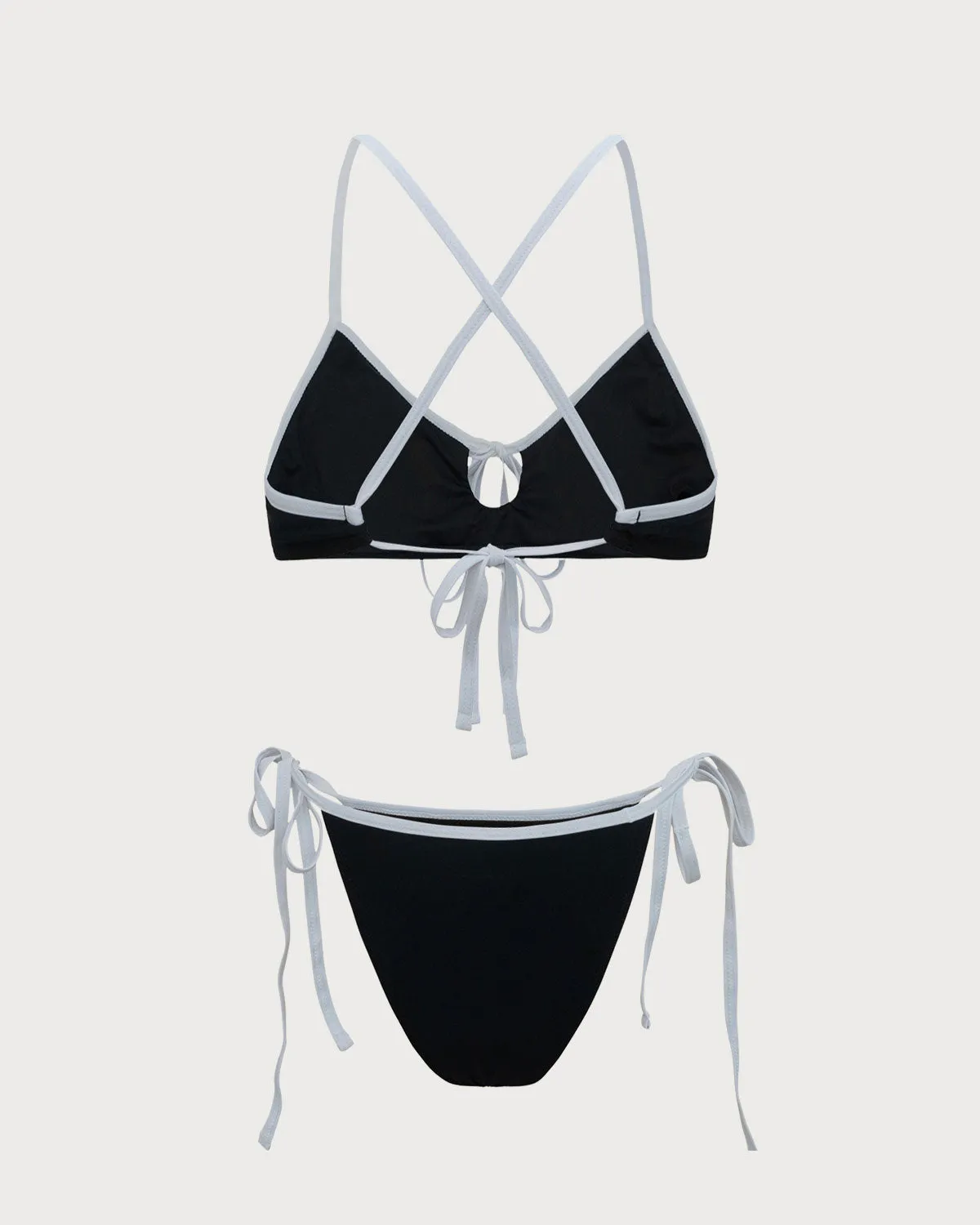 Black Contrast Tie Front Bikini Set