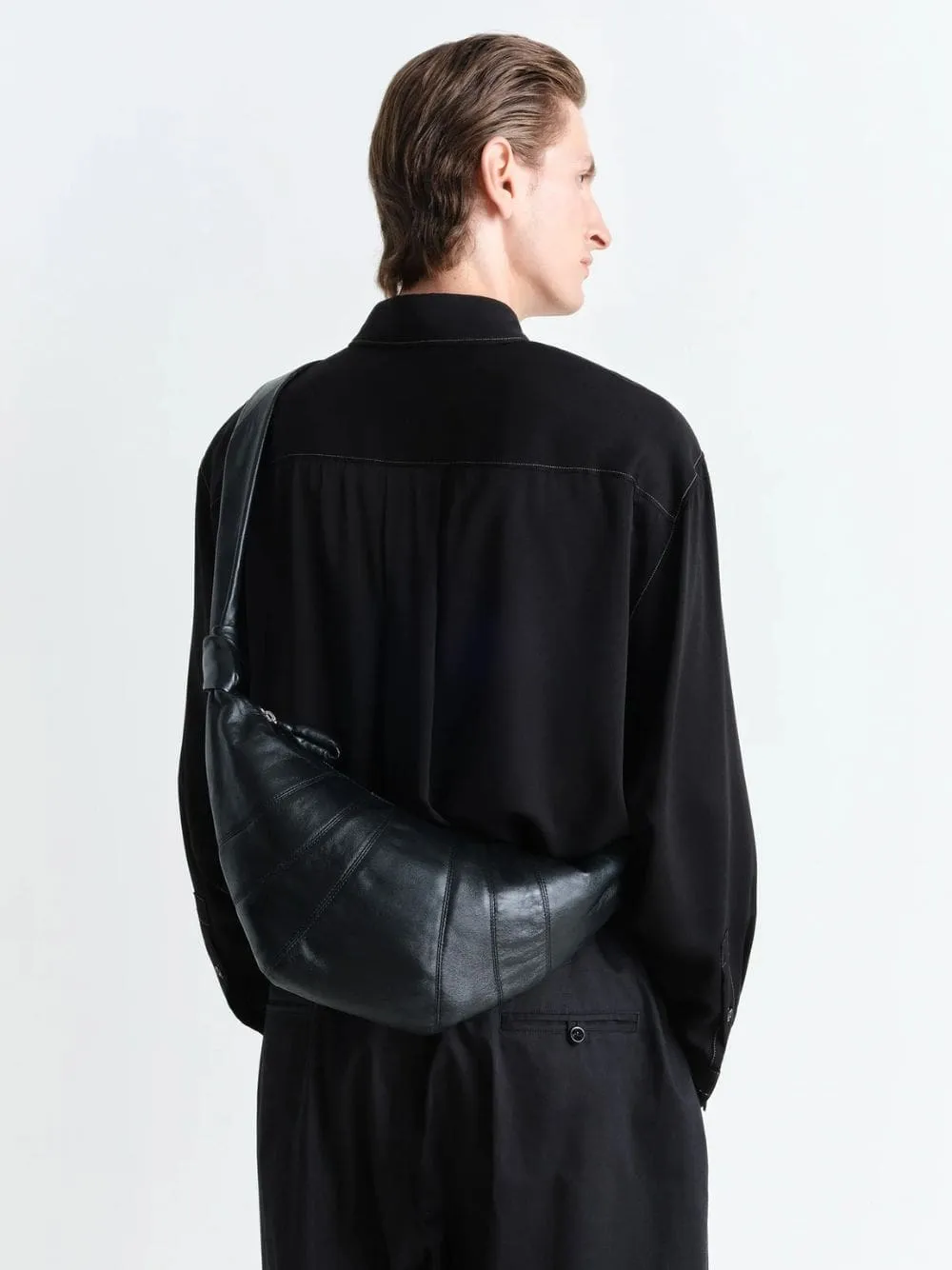 Black Medium Croissant Bag in Soft Nappa Leather