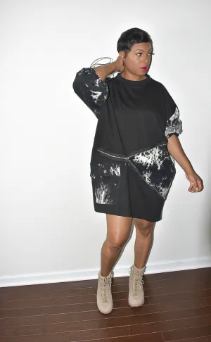 Black Zip Tie Dye Sweat Dress