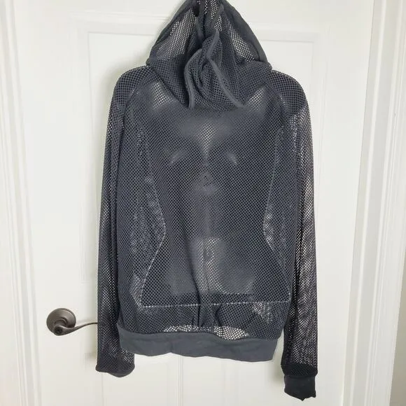 Blanc Noir Hoodie Medium Black Poolside Mesh Thumb Holes Athleisure Activewear