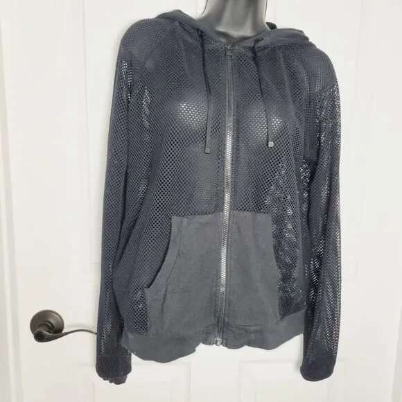 Blanc Noir Hoodie Medium Black Poolside Mesh Thumb Holes Athleisure Activewear