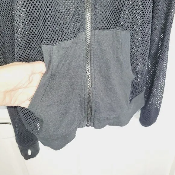 Blanc Noir Hoodie Medium Black Poolside Mesh Thumb Holes Athleisure Activewear