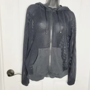 Blanc Noir Hoodie Medium Black Poolside Mesh Thumb Holes Athleisure Activewear