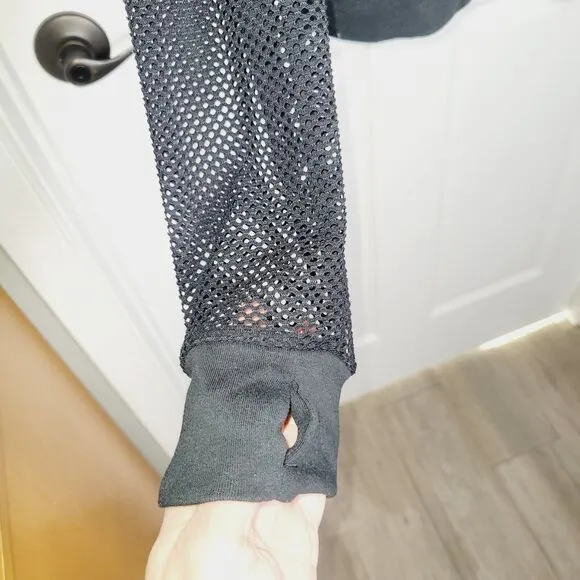 Blanc Noir Hoodie Medium Black Poolside Mesh Thumb Holes Athleisure Activewear
