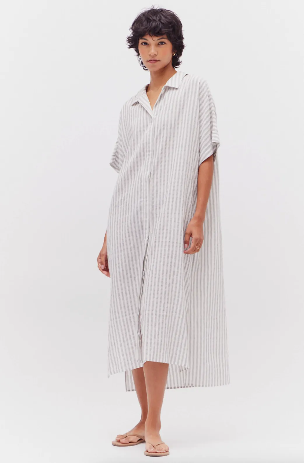 Button Down Stripe Midi Dress