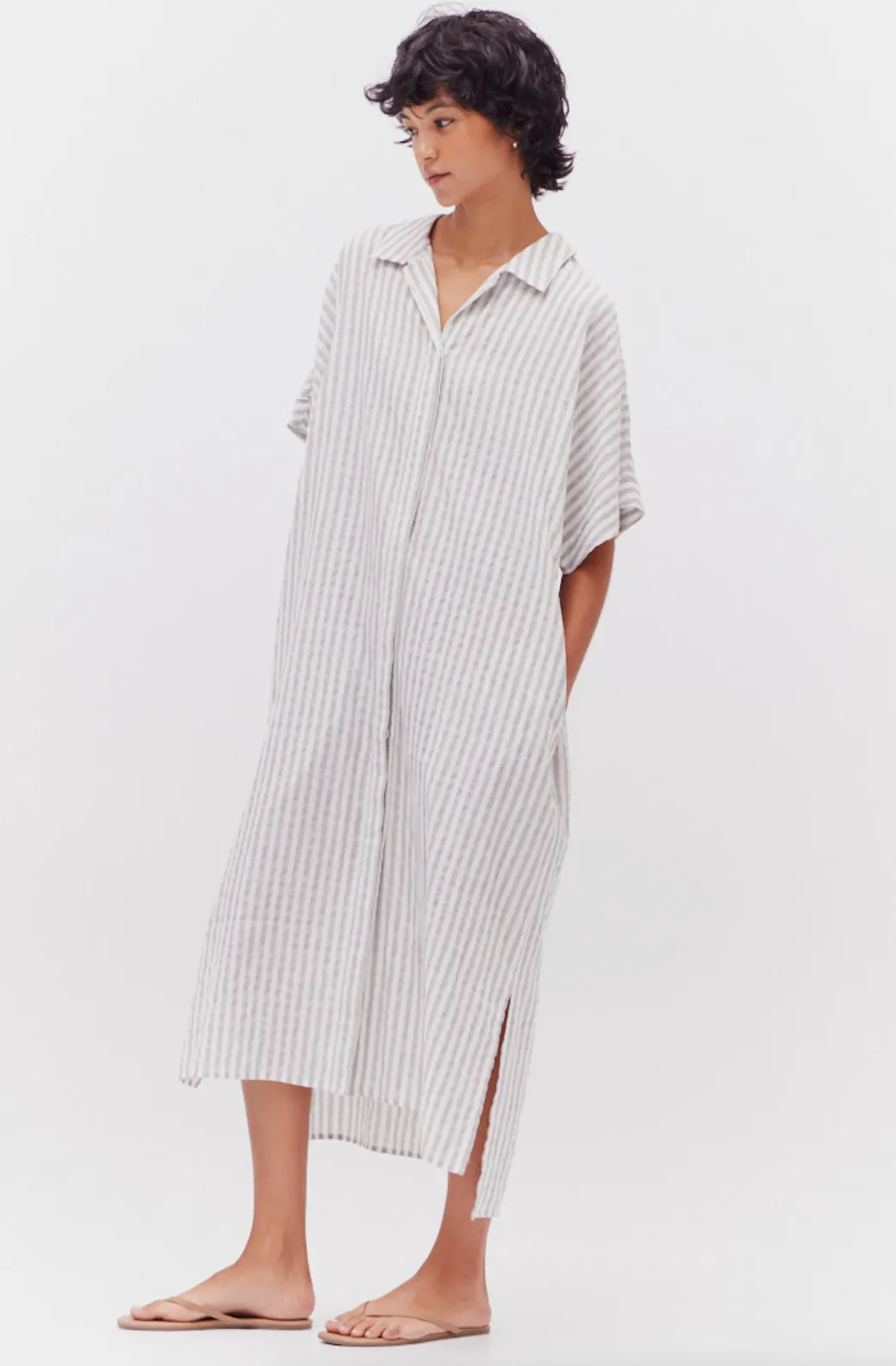 Button Down Stripe Midi Dress
