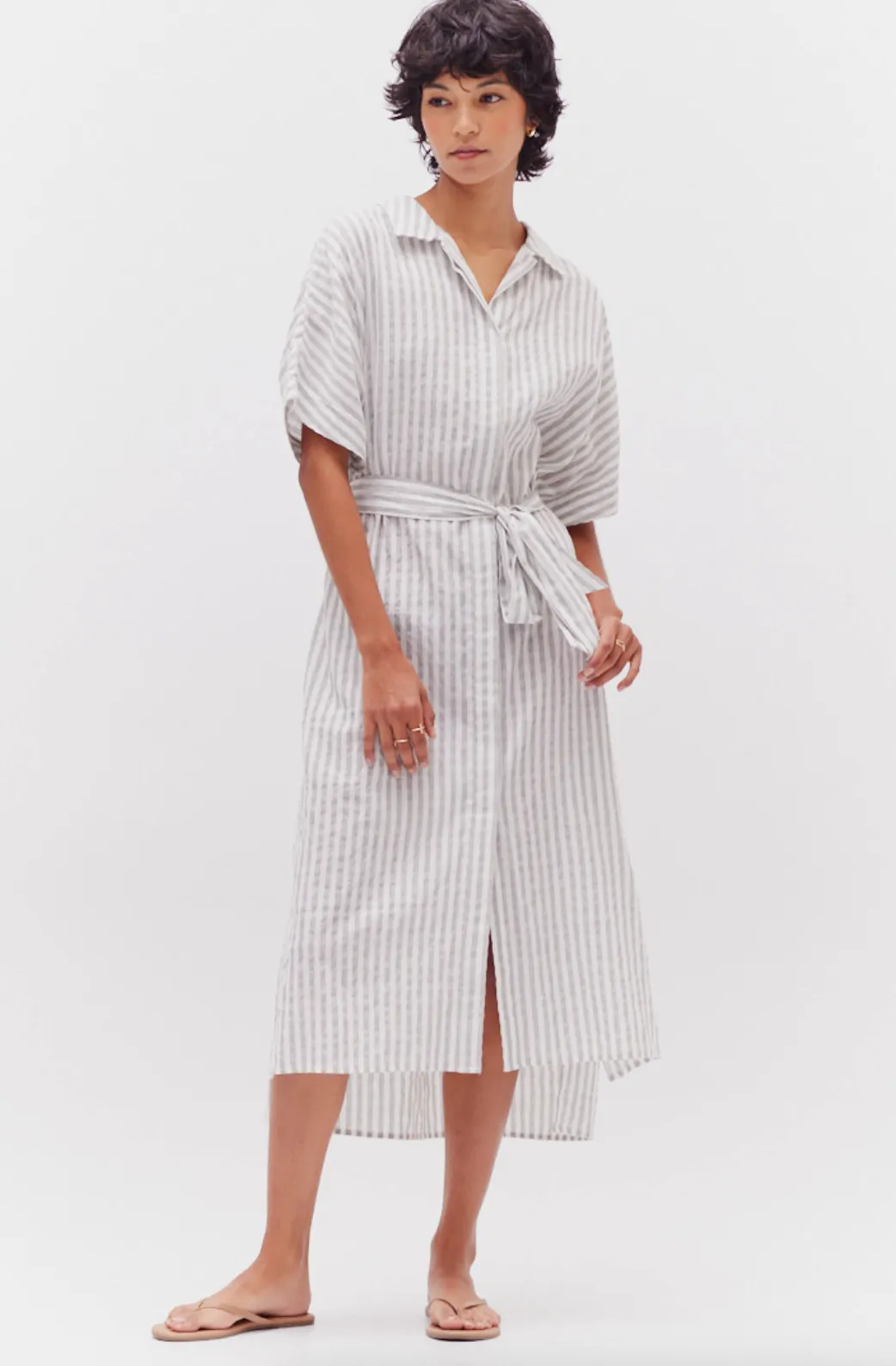 Button Down Stripe Midi Dress