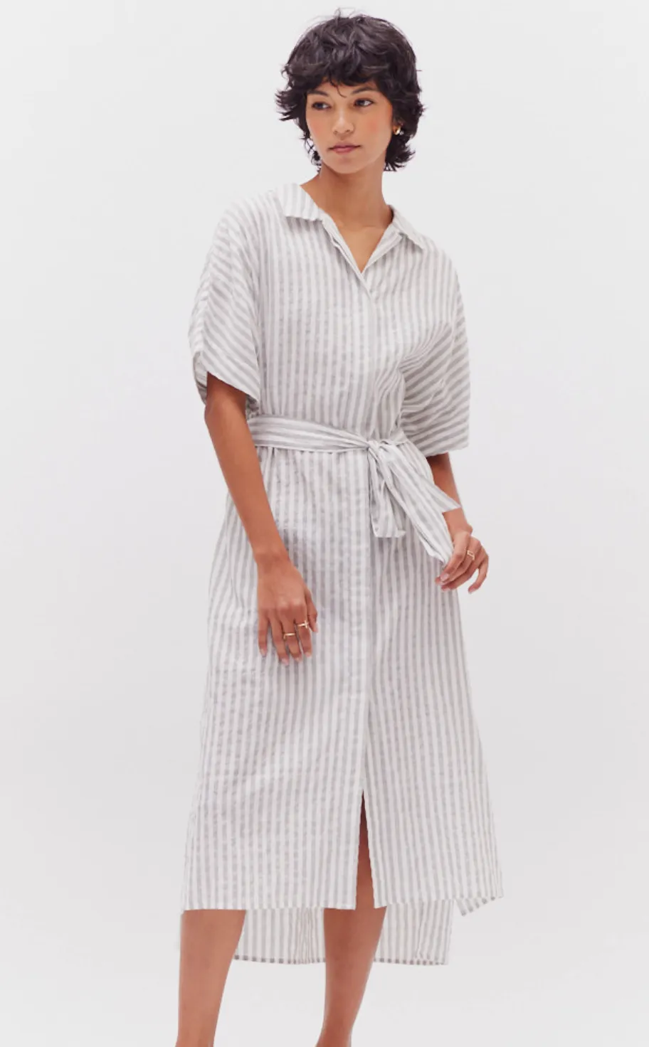 Button Down Stripe Midi Dress